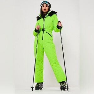 Missguided Lime Green Neon Ski Suit